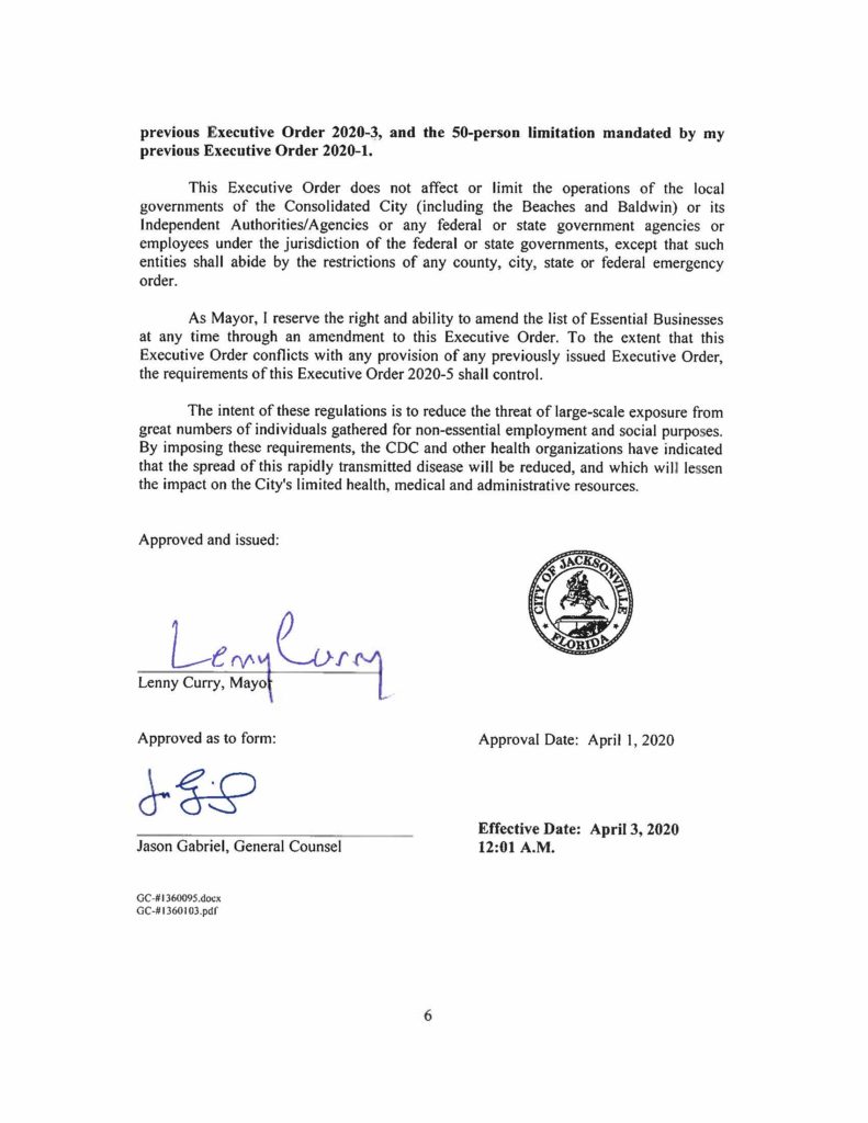 Closure Order Mayor Mayor Lenny Curry Orders All Non-Essential Businesses Closed - Delegal ...